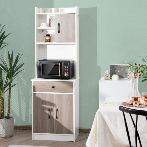 COSTWAY Credenza con 2 Ante in Rattan, Mobile Buffet da Cucina con Ripiano Regolabile in 3