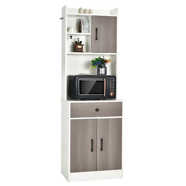 Mobile da cucina con 3 ante e ripiani regolabili, Credenza con ampio spazio  aperto per microonde Bianco - Costway