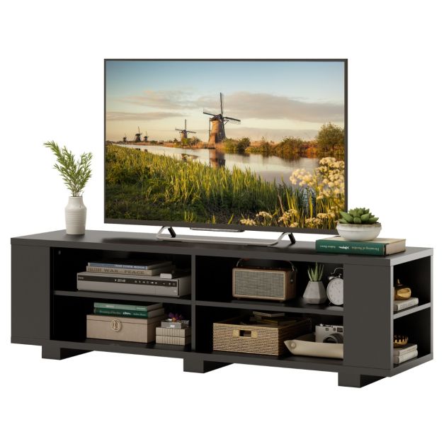 Mobile porta TV per TV fino a 65 pollici con 4 scomparti aperti ripiani  regolabili, Mobile TV in legno 2 Colori - Costway