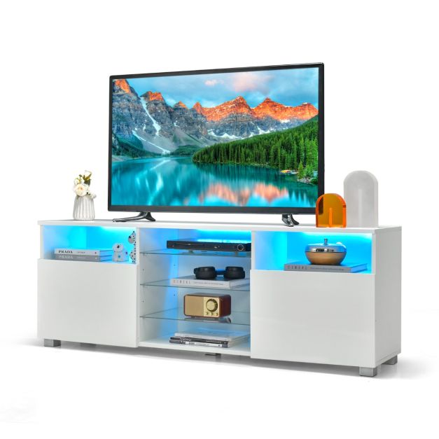 Mobile TV moderno con luci LED per televisori, Centro multimediale con  ripiani in vetro regolabili 2 porte Bianco - Costway