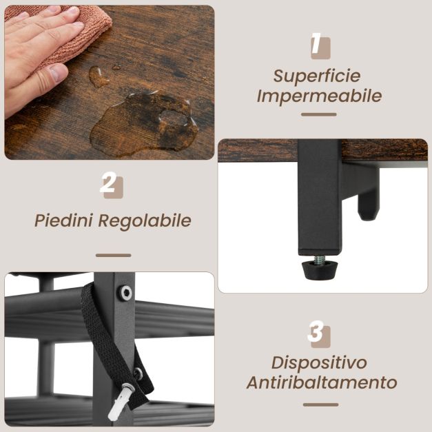 COSTWAY Tavolo da Bar 120 x 66 x 102 cm, Portabottiglie Vino a 3 Ripiani con Portabicchieri e Mensole di Stoccaggio, Isola Cucina Industriale per Bistro (Nero