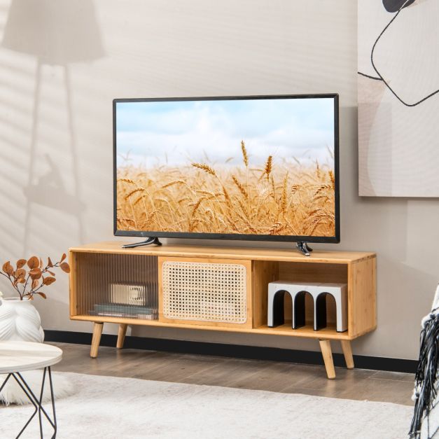 Mobili In Bambù Per TV Fino A 55 Pollici Per Il Soggiorno Centro Di Intrattenimento Con Ante Scorrevoli In Rattan