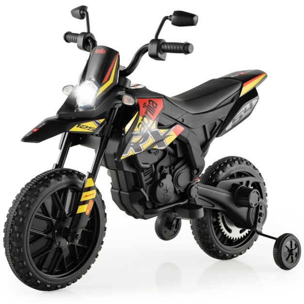 Moto cavalcabile per bambini con licenza aprilia e 2 ruote aggiuntive, Moto  elettrica 12V con musica - Costway