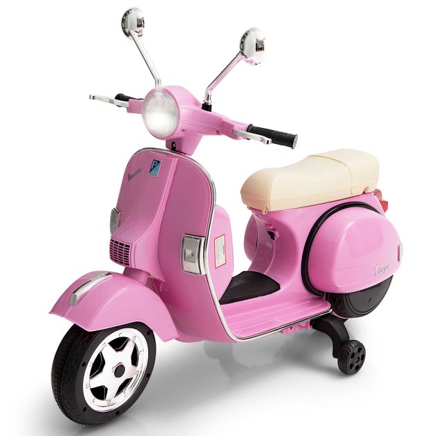Vespa cavalcabile 6 V per bambini con musica e clacson, Moto elettrica con  luci LED e rotelle Rosa - Costway