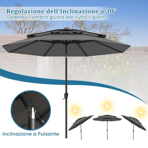 Ombrellone Da Giardino Decentrato Ombrellone Da Terrazzo Girevole A 360 Diametro 3 Mt Protezione Salario Upf 50 Inclinazione Regolabile Con Manovella Di Apertura Base Beige 84046373