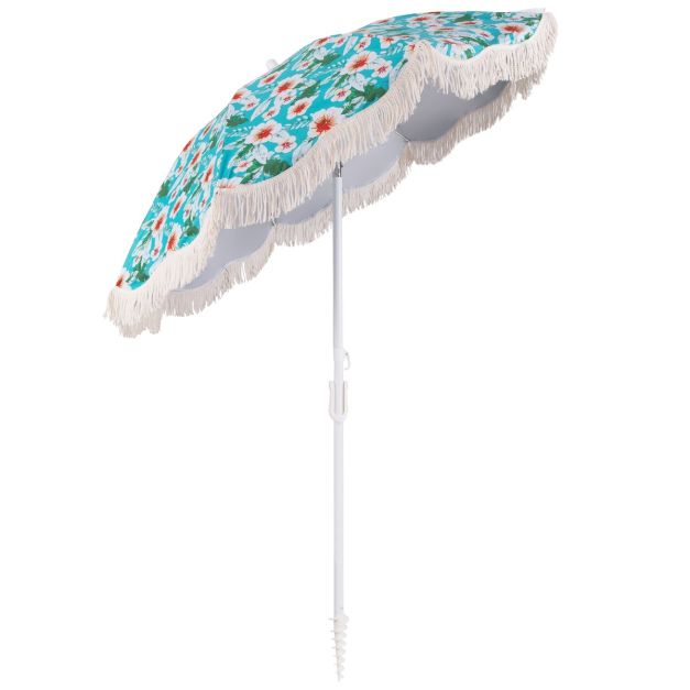 Ombrellone Da Spiaggia Bohémien Con Frange E Nappe, UPF 50+, Asta In Legno, Inclinabile, Con Borsa, 8 Stecche In Fibra Di Vetro - 3