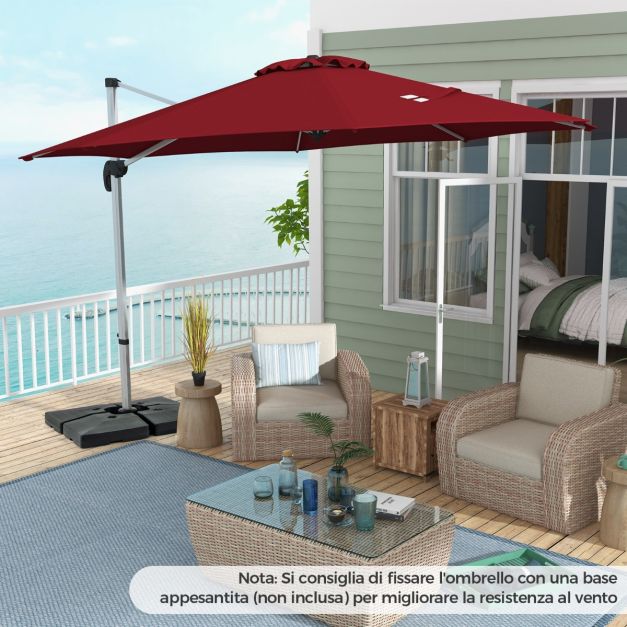 Ombrellone A Sbalzo Rettangolare 3x3 M – Doppio Top, Rotazione 360° Per Giardino E Terrazza (Rosso)