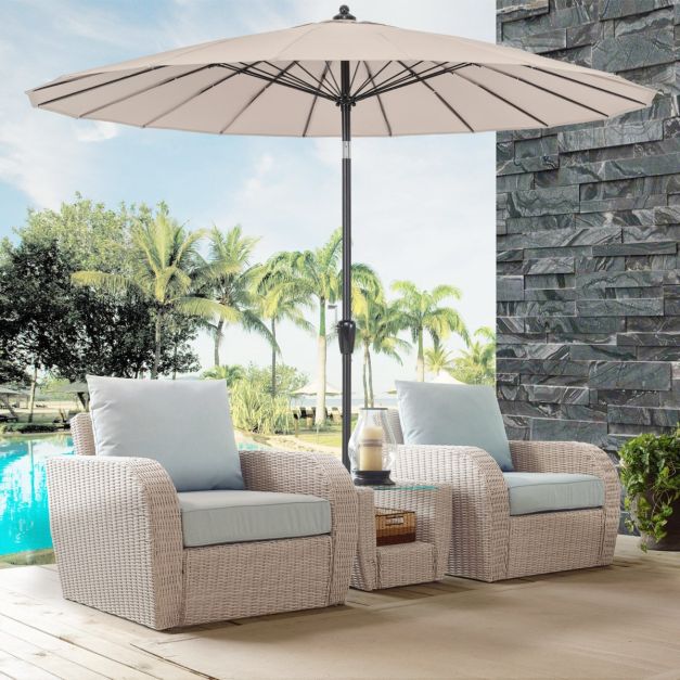 Ombrellone Da Giardino COSTWAY 265 Cm Rotondo – Beige, 18 Costole In Fibra Di Vetro, Inclinazione Regolabile, Palio In Alluminio