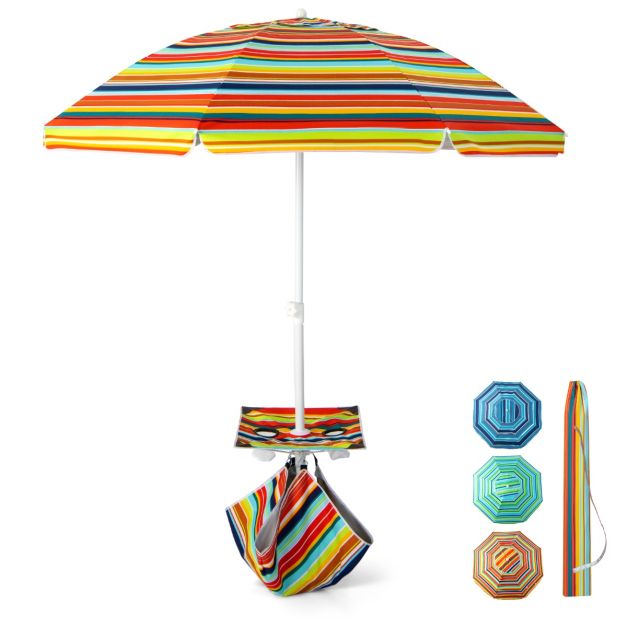Ombrellone da spiaggia con tavolo e sacchetto di sabbia ancoraggio per la  sabbia, Parasole antivento - Costway