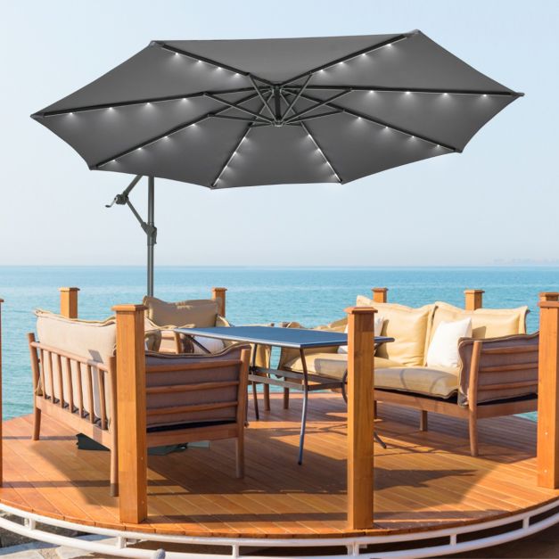Ombrellone con LED, ombrellone a sbalzo 350 cm, protezione solare, protezione UV fino a UPF 30+, facile da aprire e chiudere, per giardino, grigio | Leroy Merlin