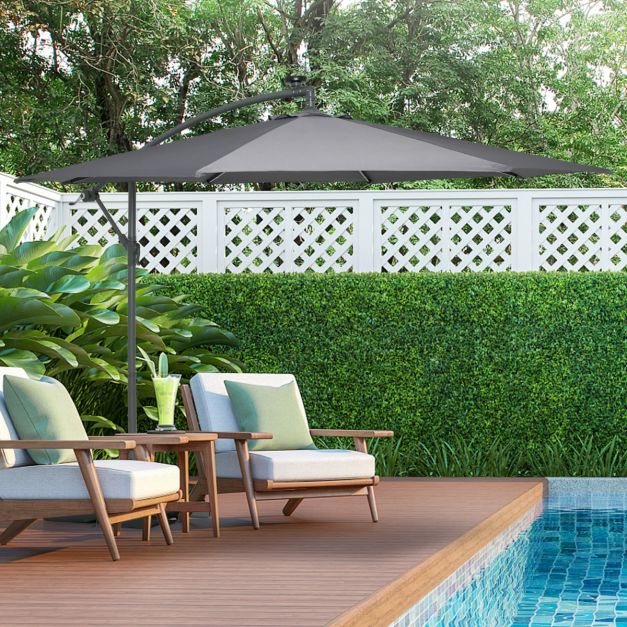 COSTWAY Ombrellone da Giardino 300 cm, 32 Luci LED Solari, Anti-UV, Inclinazione Regolabile, Manovella, 8 Stecche per Esterno Piscina Patio ( Arancione