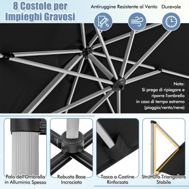 Ombrellone Da Esterno Portatile Con Base – 2,8 Metri, Inclinabile, UPF50+, Per Giardino E Piscina - 4