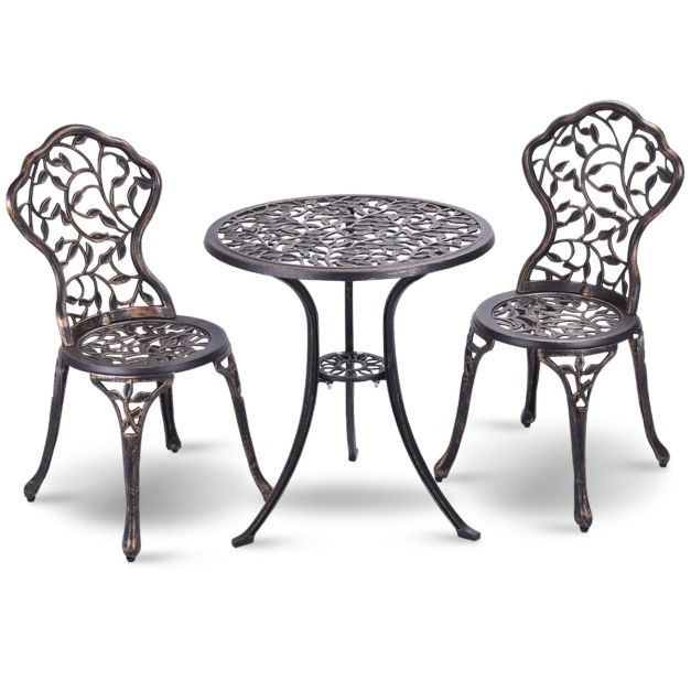 Set tavolo e 2 sedie da giardino, Tavolo e sedie esterno da caffè in  metallo Bronzo - Costway