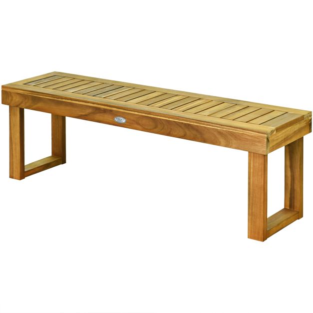 Panca in legno di acacia con sedile a listoni per cortile giardino, Panca  da esterno senza schienale - Costway