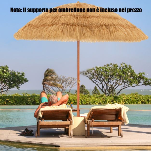 RELAX4LIFE Ombrellone da Spiaggia 155cm, Parasole Hawaiano in Paglia Simulata, Palo Reclinabile, Ombrellone da Esterno per Spiaggio, Giardino, Cortile e Balcone (155 cm