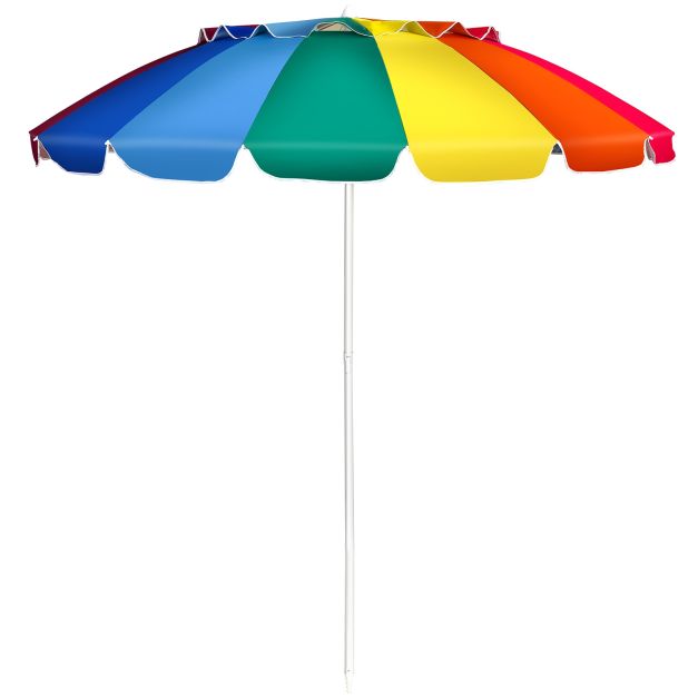 Ombrellone 2,43m da spiaggia con protezione solare UPF50+ inclinato, Ombrellone  portatile da esterno Colorato - Costway