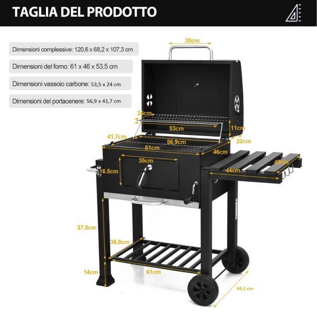 SunJas Barbecue portatile 2 in 1 in acciaio inox ini barbecue da tavolo trasportabile per