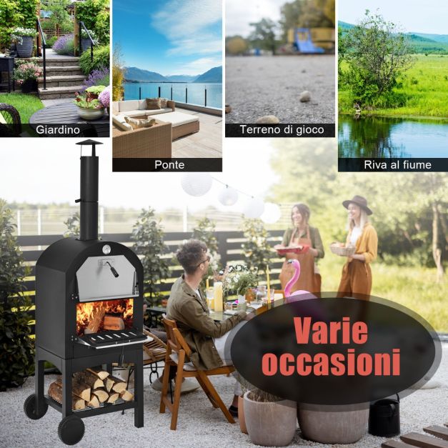 Forno a Legna da Esterno, Forno per Pizza Portatile con Pietra per Pizza, Pala, Griglia, Pizza Maker per Cortile e Campeggio
