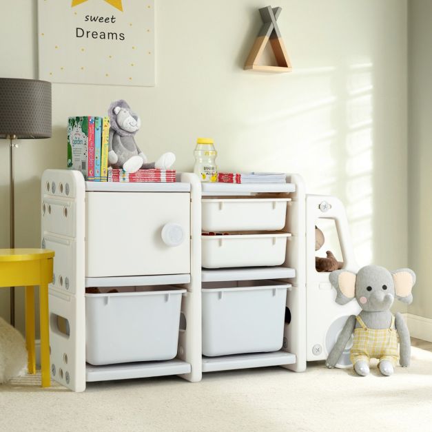 Libreria Per Bambini Scaffale Per Giocattoli Con 2 Scatole In Tessuto Mobili Per Camerette Bianco 63x32x80cm Kmb71 W