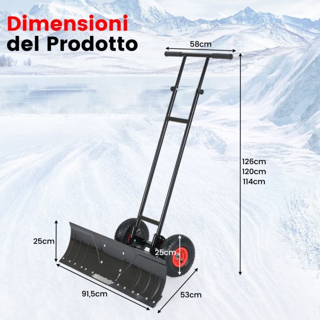 Pala da Neve per Vialetto, Larga 42 cm con Manico a D e Lama in Alluminio con Grande Capacità, Strumento Leggero per la Rimozione della Neve per Giardino, Auto, Campeggio all'Aperto