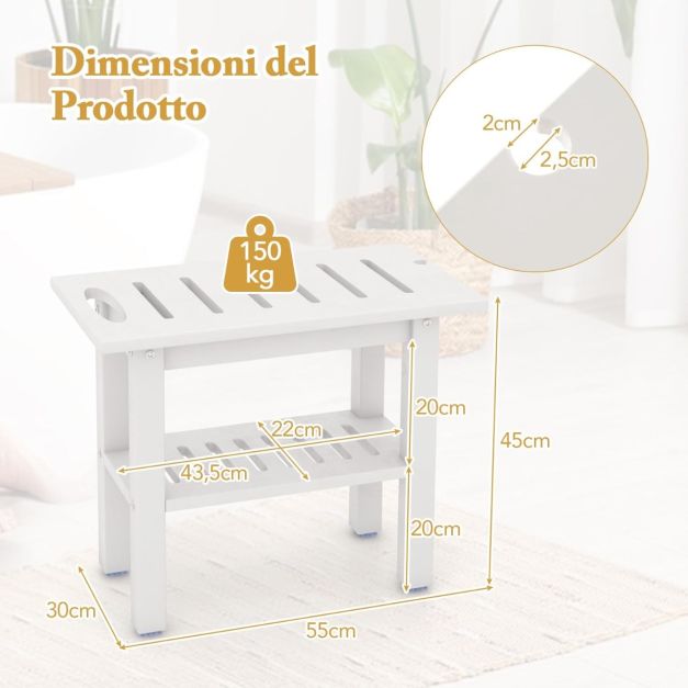 Panca doccia a 2 livelli, sgabello doccia da bagno impermeabile in HDPE con ripiano portaoggetti e piedini antiscivolo Our Baignade (bianco) | Leroy Merlin