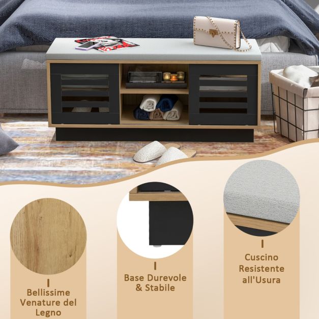 Panca Scarpiera Con Seduta E 2 Ripiani – Portascarpe Da Ingresso In Metallo Dorato E Tessuto, 60/80/100 Cm, Grigio Chiaro O Beige