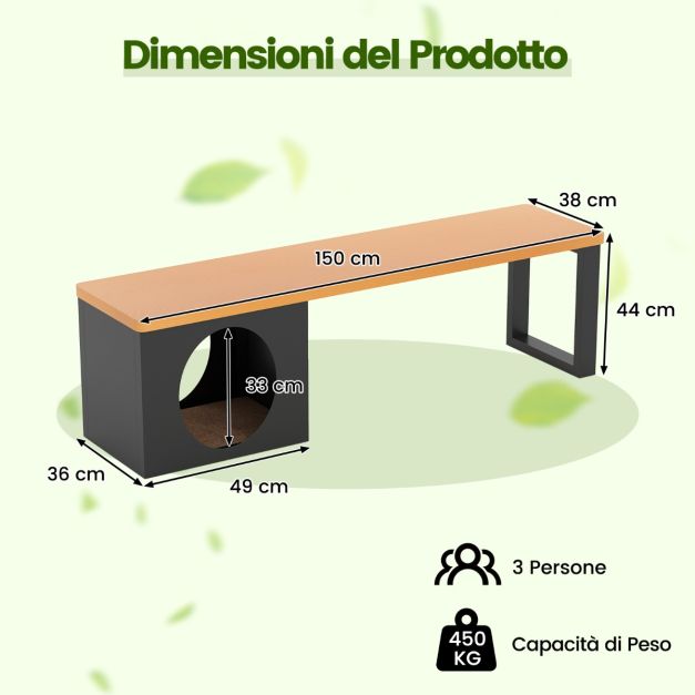 Panchina Da Giardino In Legno Scandinavia Senza Schienale - 150 Cm, Resistente Alle Intemperie