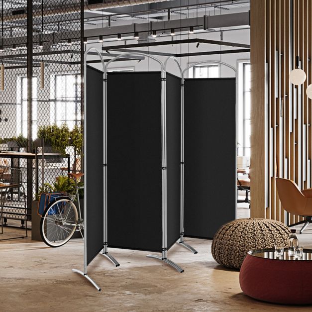 Divisorio Pieghevole Spurgehom A 4 Pannelli – Paravento Portatile In Tessuto Per Privacy – 347x182 Cm – Grigio, Per Ufficio E Casa