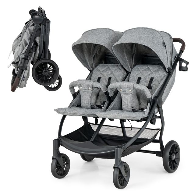 Passeggino doppio pieghevole per bambini con schienale regolabile,  Passeggino portatile per neonati Grigio - Costway