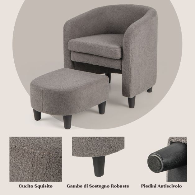 RELAX4LIFE Poltrona Sedia con Poggiapiedi, Relax Poltroncina Imbottita in Velluto, Sedia da Salotto con Braccioli per Soggiorno, Camera da Letto e Ufficio (Modello 1, Beige