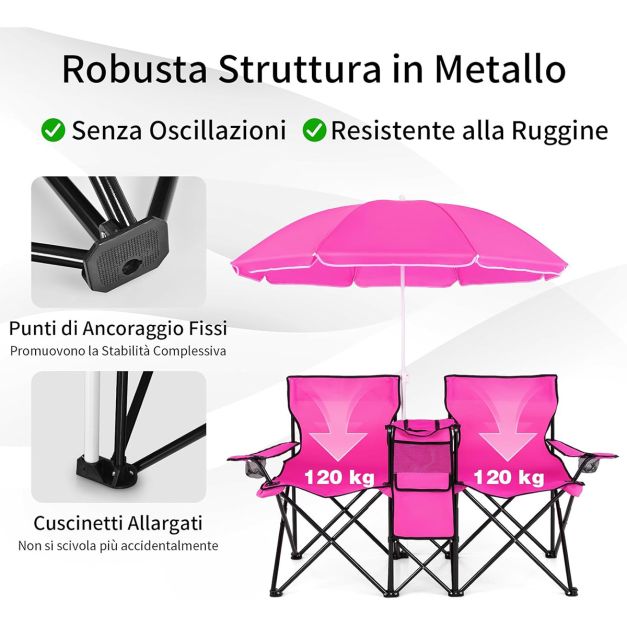 Outsunny Sedia Da Campeggio Doppia 2 Posti Pieghevole In Acciaio E Tessuto Oxford 108x65x73cm Nero 91251749