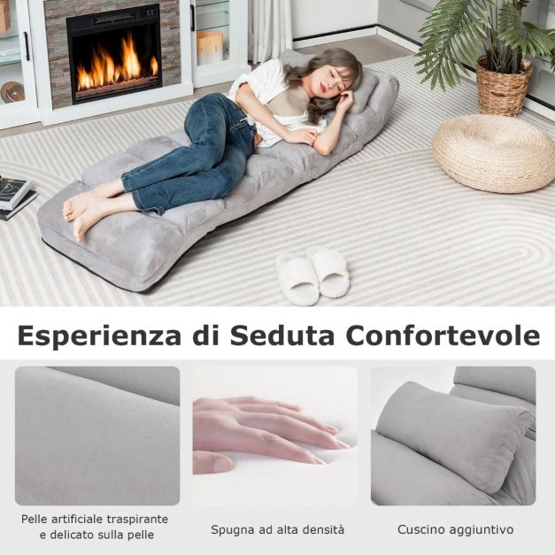 Divano Letto Pieghevole Multifunzione, Convertibile In 8 Forme, Con Cuscini Testa E Lombari, Memory Foam, Tessuto Morbido, Singolo 64x198 Cm - 4