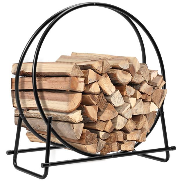 Porta legna in acciaio resistente per interno ed esterno, Anello per legna  rotondo per caminetto e braciere Nero - Costway