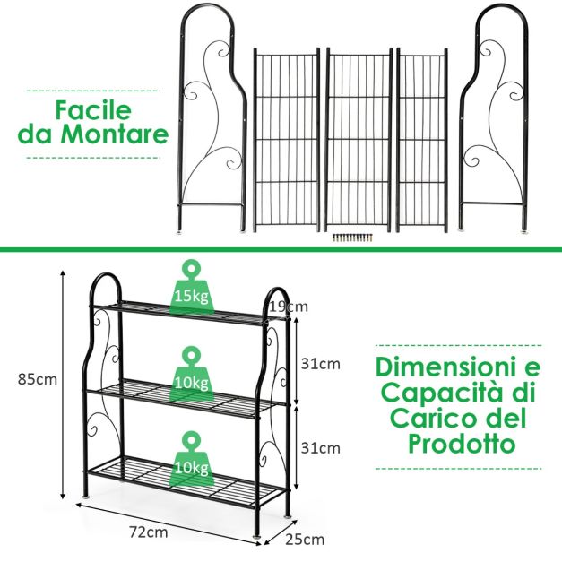 2 Supporti Per Vasi In Ferro Battuto Nero, Rotondi, Altezza 12cm Diametro 24cm, Per Interni/Esterni