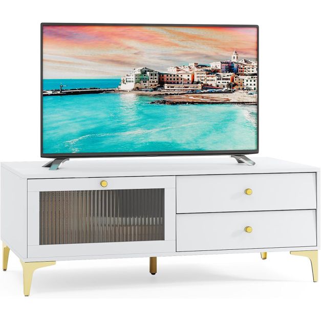 NEWBULIG Cassettiera per 5 cassettiere, organizer e portaoggetti, supporto TV per mobili camera da letto con ripiani, contenitore in tessuto facile da tirare, 5 cassetti, nero