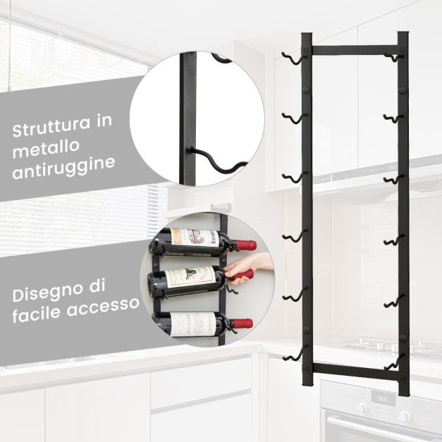 Portabottiglie Da Parete Con Ripiano Espositivo, Metallo Porta Vino, Vetrinetta Pensile, Espositore Creativo Per Vino, Cremagliera Pensile, 140cm