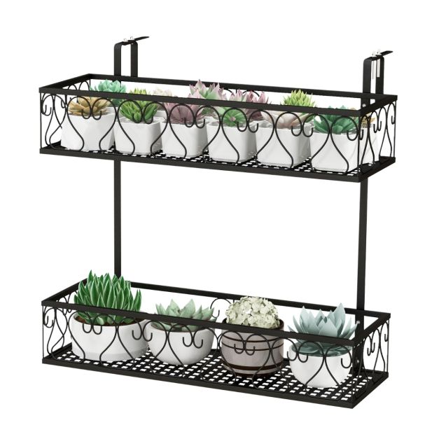 Portavasi a 2 livelli con ganci regolabili da 5,5-12,5cm, Contenitore per  piante in vaso in metallo per patio - Costway