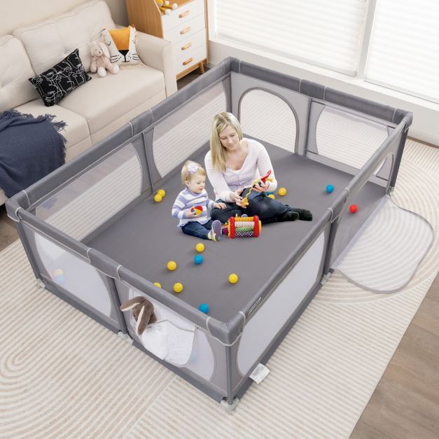 HILEYOLLA Box Bambini 150 * 180cm, Recinto Per Bambini Con 50 Palline E 4 Anelli
