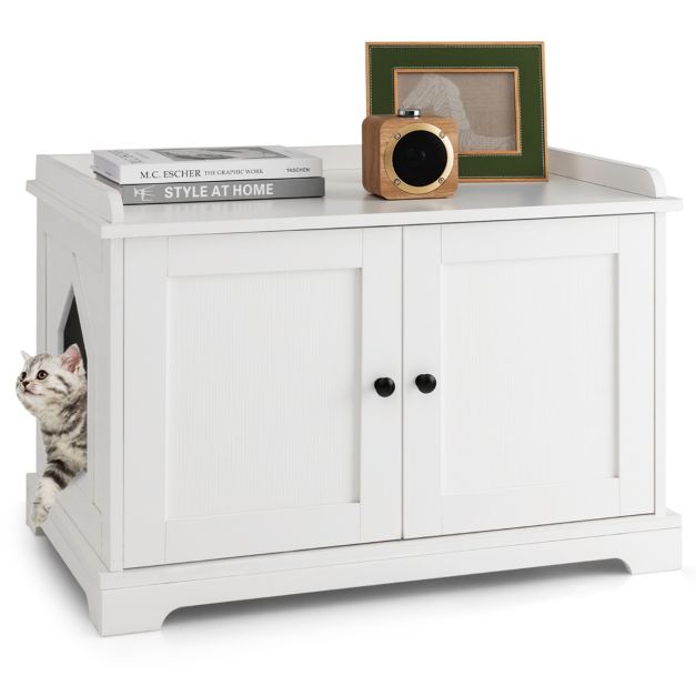 Recinto lettiera per gatti con tira graffi ingresso reversibile, Mobile  moderno per animali domestici Bianco