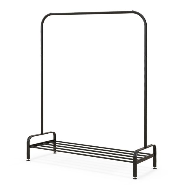 GYMAX Appendibiti In Metallo Regolabile | 2 Aste E Mensola Scarpe | Struttura Pesante Antiscivolo 108x50x160cm | Nero/Argento - 2