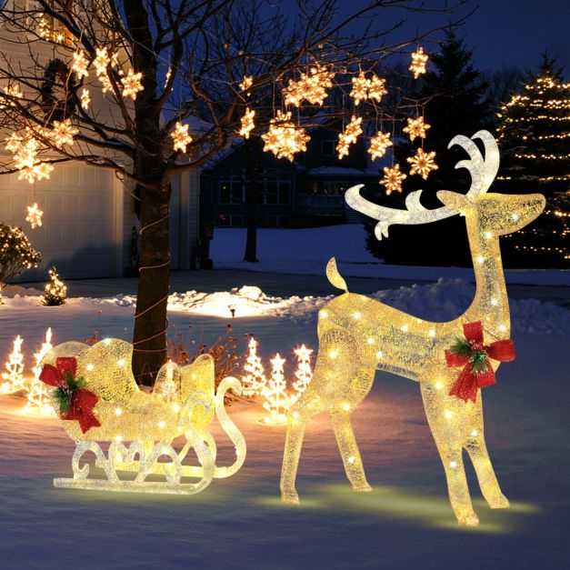 Christmas Concepts® Decorazione Natalizia Di Lusso: Renne Glitter Oro E Bronzo Con Slitta, Altezza 84 Cm, Per Interni/esterni - 2