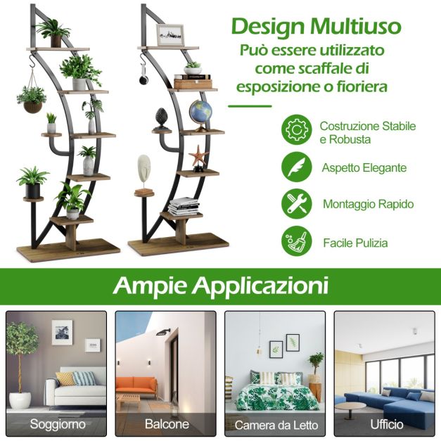 Supporto alto per piante da interno con luce crescente, 7 livelli