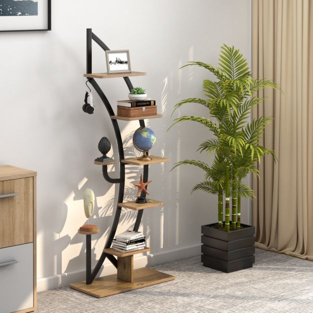 Supporto Per Piante Da Interno 7 Ripiani Con Luci Di Crescita LED: Scaffale A Forma Di Luna, 167,6 Cm, Con Cinghie Di Sicurezza Antiribaltamento