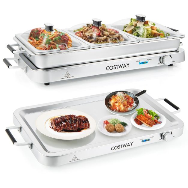 VEVOR Scaldavivande Per Buffet Con 4 Padelle Full Size Dispenser Di Calore Rotondo Per Catering Con Coperchio Porta Carburante E Vaschetta Per Lacqua Per Matrimoni Feste Argento 47 L 88727600