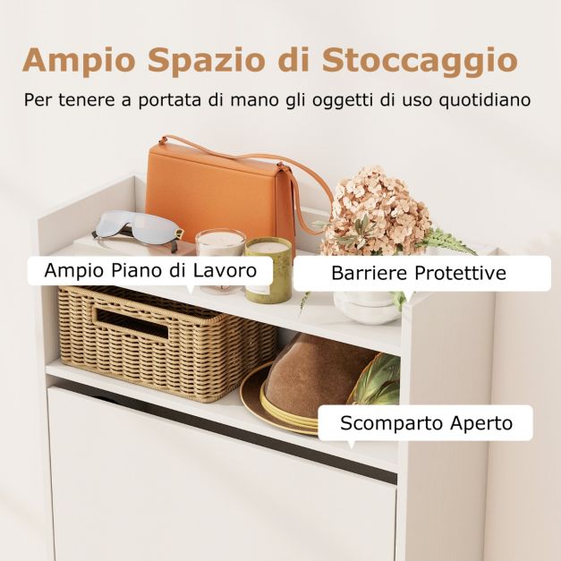 Armadietto per scarpe con 3 cassetti ribaltabili, organizer autoportante, scarpiera nascosta, scarpiera sottile, secchio ribaltabile