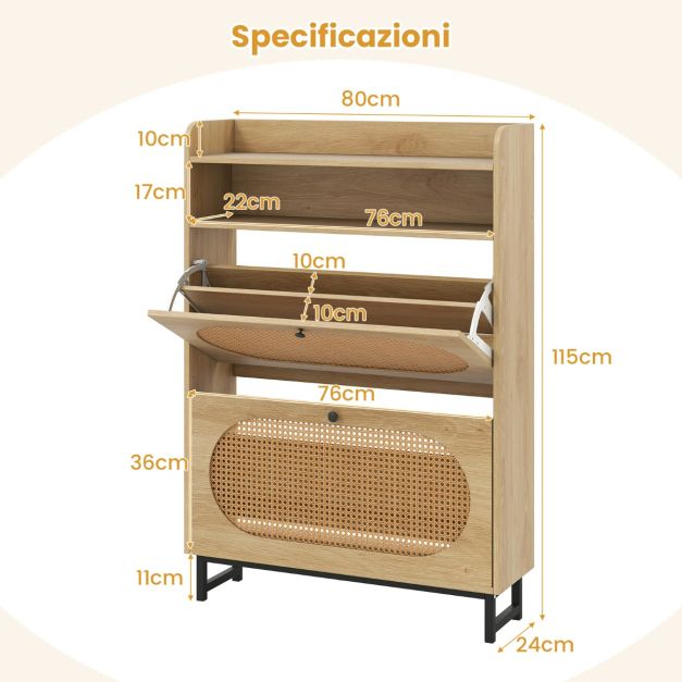 Scarpiera in rattan scarpiera per ingresso sottile scarpiera organizer autoportante scarpiera con 2 cassetti ribaltabili /3 cassetti ribaltabili per tacchi stivali pantofole ingresso corridoio