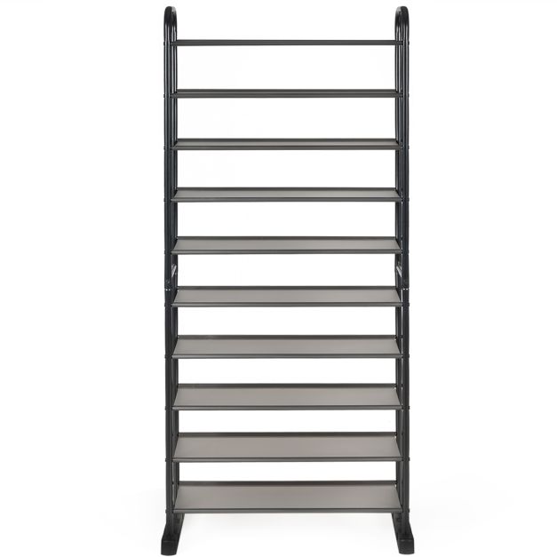 Scarpiera Alta VTRIN 10 Ripiani – Capacità 50 Paia Di Scarpe, 172x86x25 Cm, Struttura In Metallo E Tessuto Non Tessuto, Con 2 Ganci, Per Ingresso E Armadio, Nero