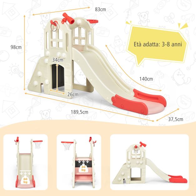 Scivolo Per Bambini Parco Giochi Pieghevole 4 In 1 Con Canestro Da Basket Anello Da Lancio Per Imparare L Inglese Rosso 91577365