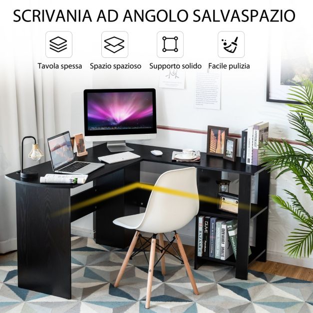 Scrivania ad Angolo a Forma di L con Presa Elettrica, Scrivania Angolare per Computer con Supporto Monitor Movibile, 225cm Postazione da Lavor | Leroy Merlin
