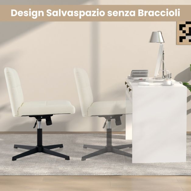 Sedia Da Ufficio A Gambe Incrociate Con Altezza Regolabile Rotazione A 360 Sedia Da Ufficio Senza Braccioli Da Lavoro Per Studio Bianco